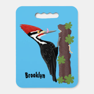 Cue funny Pileated woodpecker cartoon illustration Seat Cushion