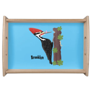 Cue funny Pileated woodpecker cartoon illustration Serving Tray