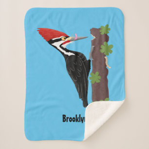 Cue funny Pileated woodpecker cartoon illustration Sherpa Blanket