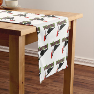 Cue funny Pileated woodpecker cartoon illustration Short Table Runner