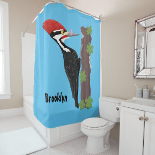 Cue funny Pileated woodpecker cartoon illustration Shower Curtain