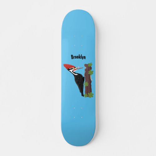 Cue funny Pileated woodpecker cartoon illustration Skateboard