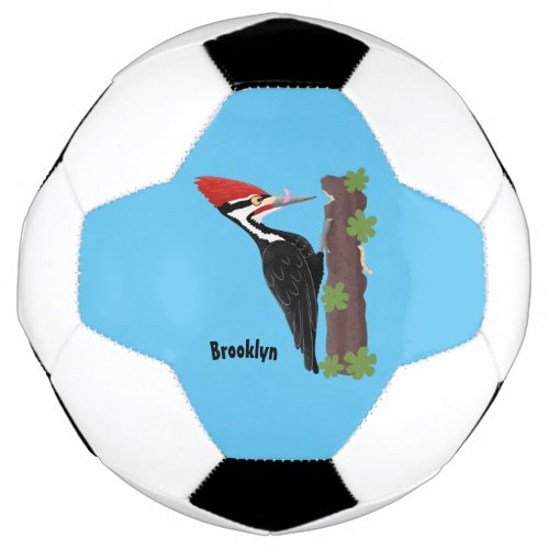 Cue funny Pileated woodpecker cartoon illustration Soccer Ball