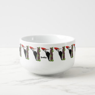 Cue funny Pileated woodpecker cartoon illustration Soup Mug