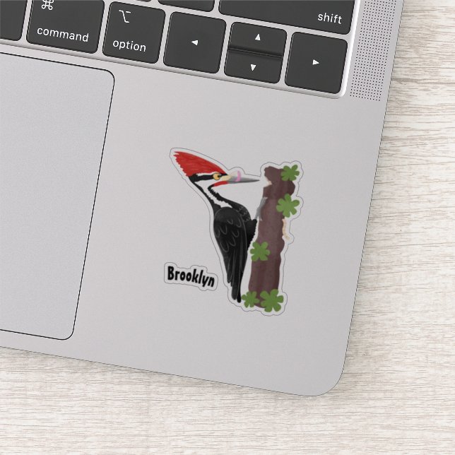 Cue funny Pileated woodpecker cartoon illustration Sticker (Detail)