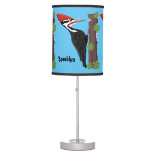 Cue funny Pileated woodpecker cartoon illustration Table Lamp