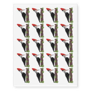 Cue funny Pileated woodpecker cartoon illustration Temporary Tattoos