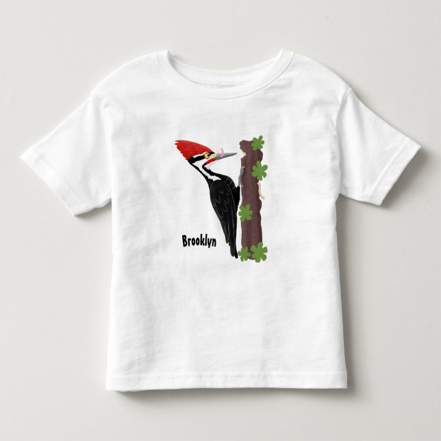 Cue funny Pileated woodpecker cartoon illustration Toddler T-shirt (Front)