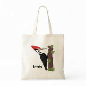 Cue funny Pileated woodpecker cartoon illustration Tote Bag