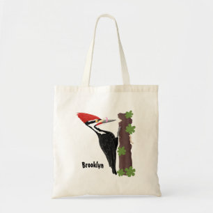 Cue funny Pileated woodpecker cartoon illustration Tote Bag