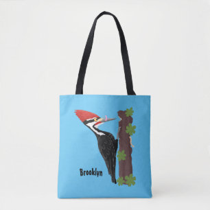 Cue funny Pileated woodpecker cartoon illustration Tote Bag