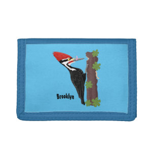 Cue funny Pileated woodpecker cartoon illustration Tri-fold Wallet