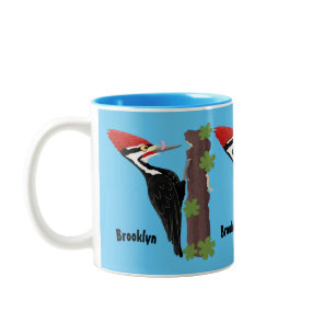 Cue funny Pileated woodpecker cartoon illustration Two-Tone Coffee Mug