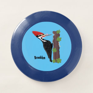 Cue funny Pileated woodpecker cartoon illustration Wham-O Frisbee