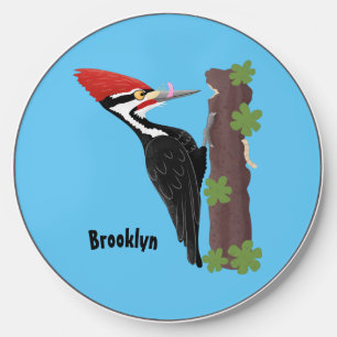 Cue funny Pileated woodpecker cartoon illustration Wireless Charger