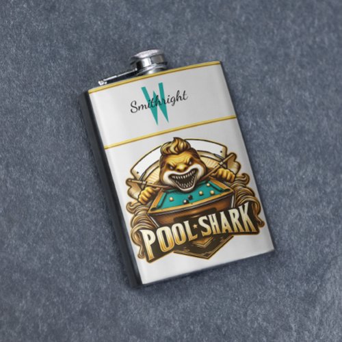 Cue Master Pool Shark Logo Flask