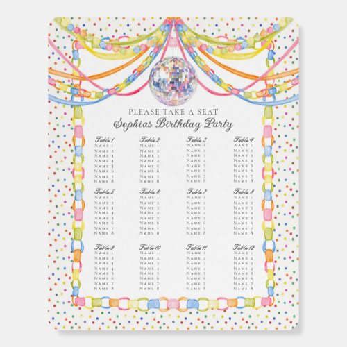 Cue the Confetti Birthday Party Seating Chart Foam Board
