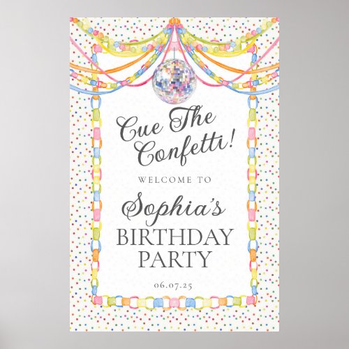 Cue the Confetti Birthday Party Welcome Poster