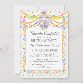 Cue the Confetti Paper Chain Birthday Party Invitation