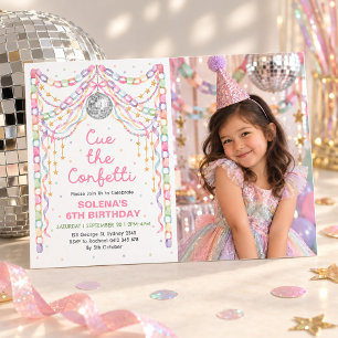 Cue the Confetti Paper Chain Girl Birthday Photo Invitation