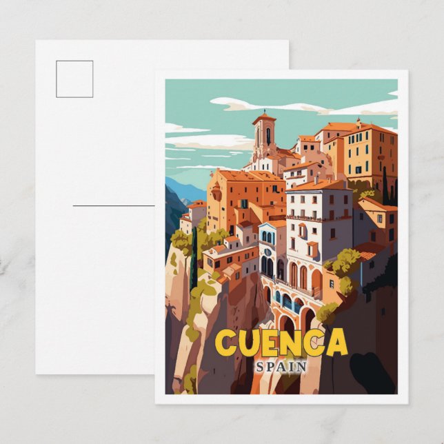 Cuenca Spain vintage travel illustration Postcard (Front/Back)