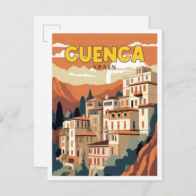 Cuenca Spain vintage travel illustration Postcard (Front/Back)