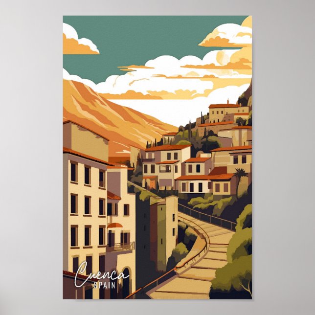 Cuenca Spain Vintage Travel Illustration Poster (Front)