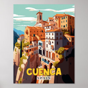 Cuenca Spain vintage travel illustration Poster