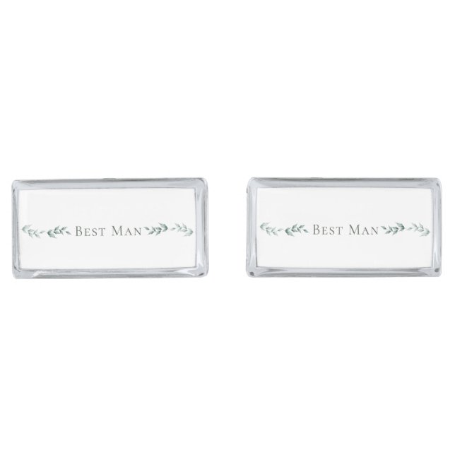 Cuff Links Best Man | Grayed Jade Green Botanical (Front)