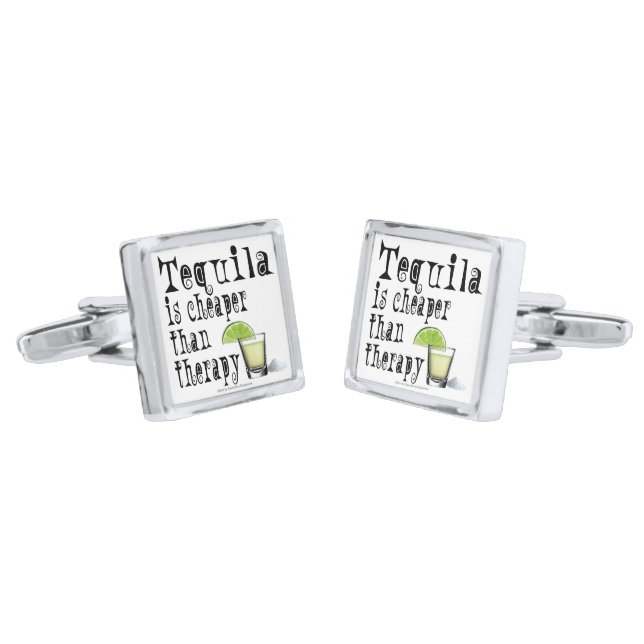 CUFF LINKS - TEQUILA, CHEAPER THAN THERAPY (Angled)