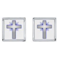 Cuff Links w/Blue Flared Cross