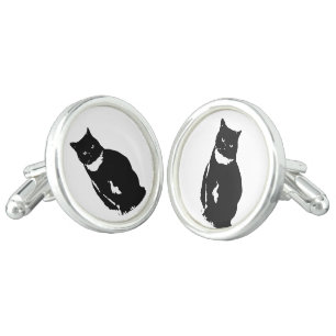 Cufflink - stylized tuxedo black cat with attitude