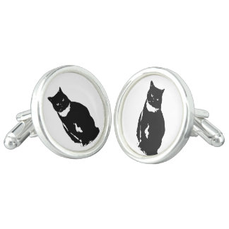 Cufflink - stylized tuxedo black cat with attitude