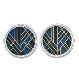 Cufflinks - Art Deco Blue & Gold