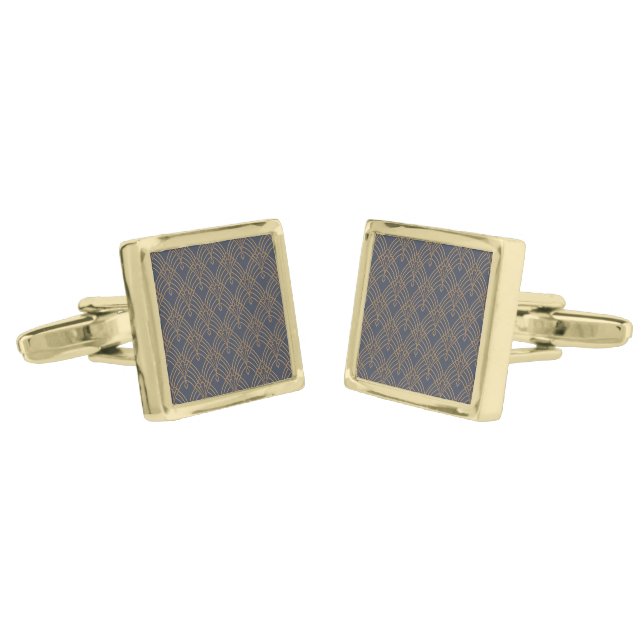 Cufflinks - Art Deco Fan Design Gold/Lilac  (Angled)