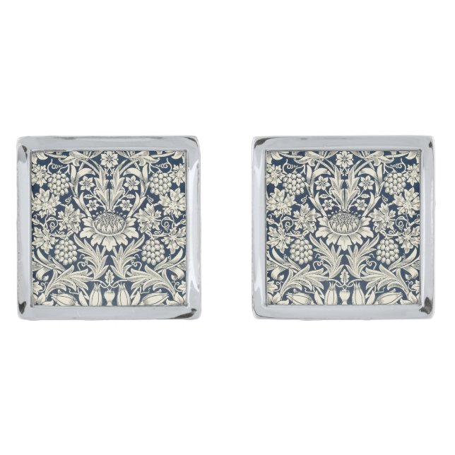 Cufflinks -Art Nouveau Blue Floral (Front)