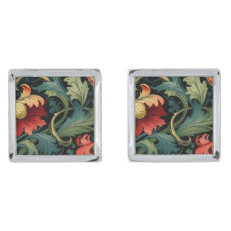 Cufflinks - Art Nouveau Floral Red