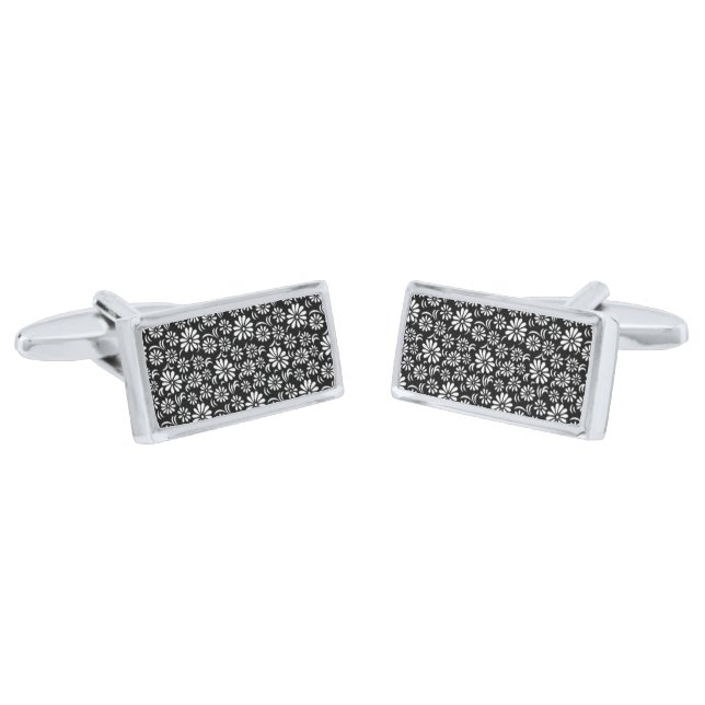 Cufflinks Black Flowers (Angled)