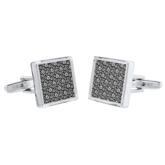 Cufflinks Black Flowers (Angled)