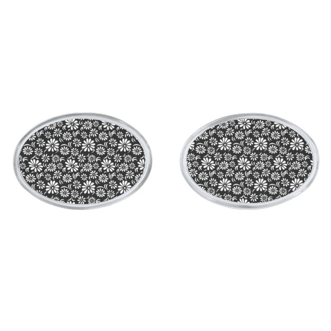 Cufflinks Black Flowers (Front)