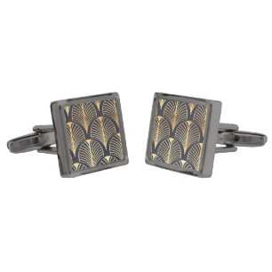 Cufflinks - Black & Gold Art Deco Print -