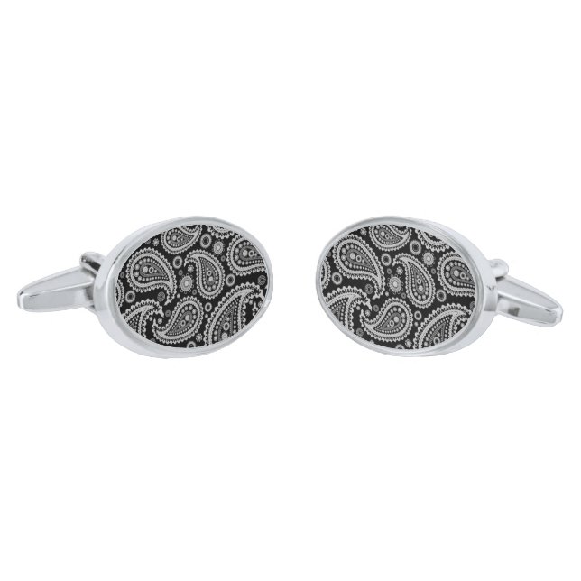 Cufflinks Blue & Black Paisley (Angled)