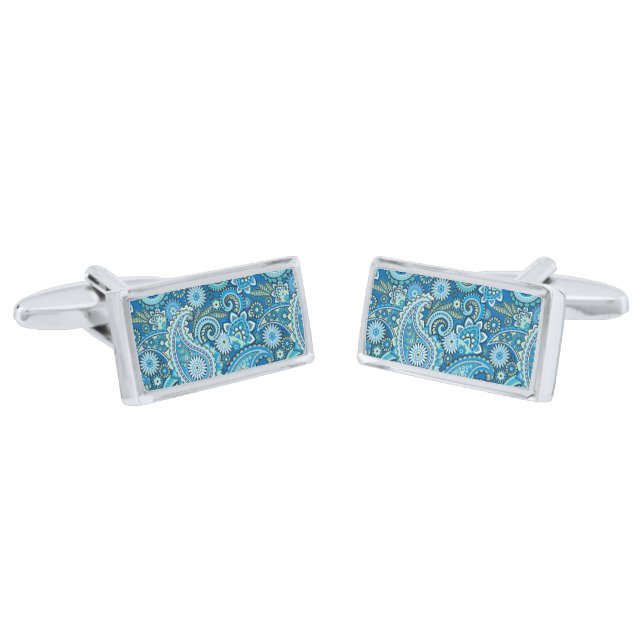 Cufflinks Blue Paisley (Angled)
