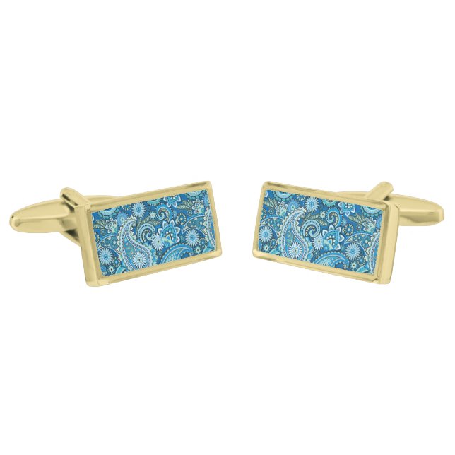 Cufflinks Blue Paisley (Angled)