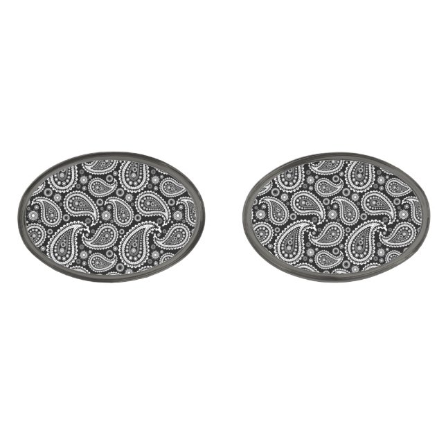 Cufflinks By Ties & Cuffs-Black Paisley (Front)