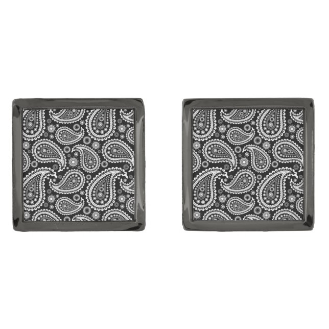 Cufflinks By Ties & Cuffs-Black Paisley (Front)