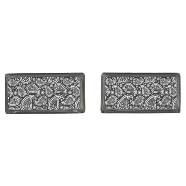 Cufflinks By Ties & Cuffs-Black Paisley (Front)