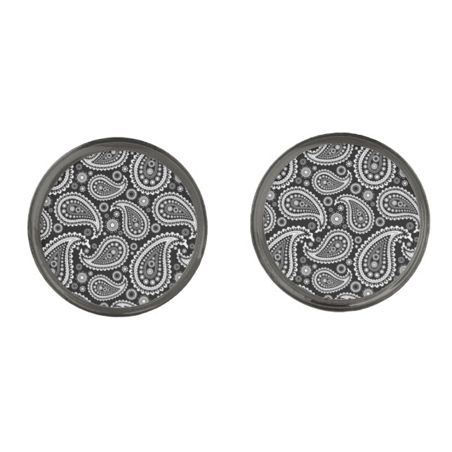 Cufflinks By Ties & Cuffs-Black Paisley (Front)