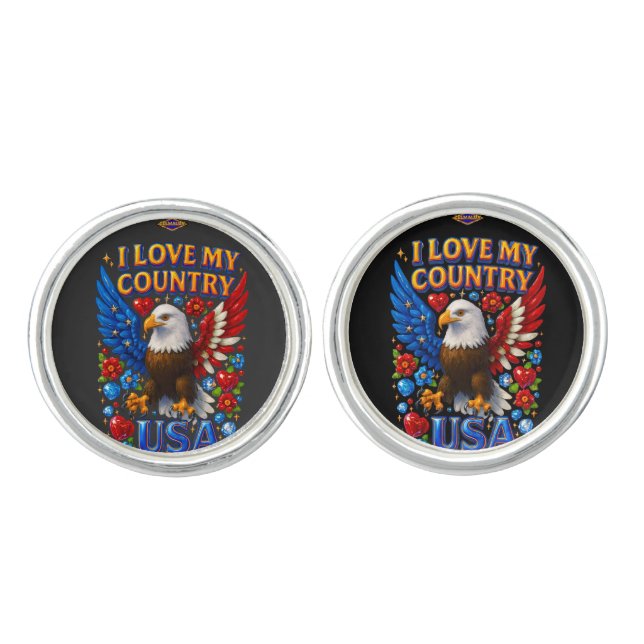 Cufflinks Design: I Love My Country - USA (Front)