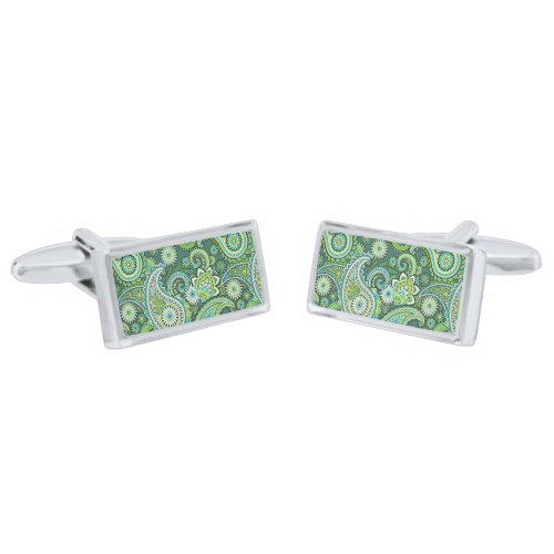 Cufflinks Green Paisley